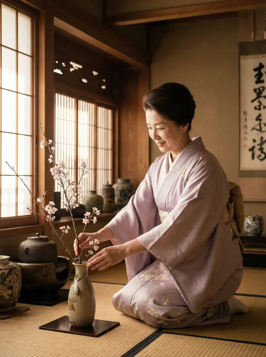 一位优雅的 四虎tv-四虎tv高清视频库|免费影视作品每日更新 在和室中插花